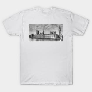 Tower Of Big Ben & Houses Of Parliament in Black & White T-Shirt